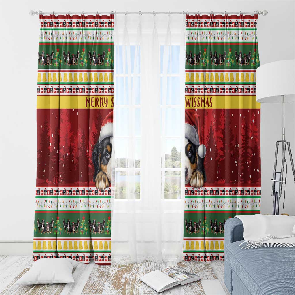 Merry Swissmas Bernese Mountain Dog Window Curtain Switzerland Christmas Pattern - Wonder Print Shop
