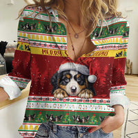 Merry Swissmas Bernese Mountain Dog Women Casual Shirt Switzerland Christmas Pattern - Wonder Print Shop