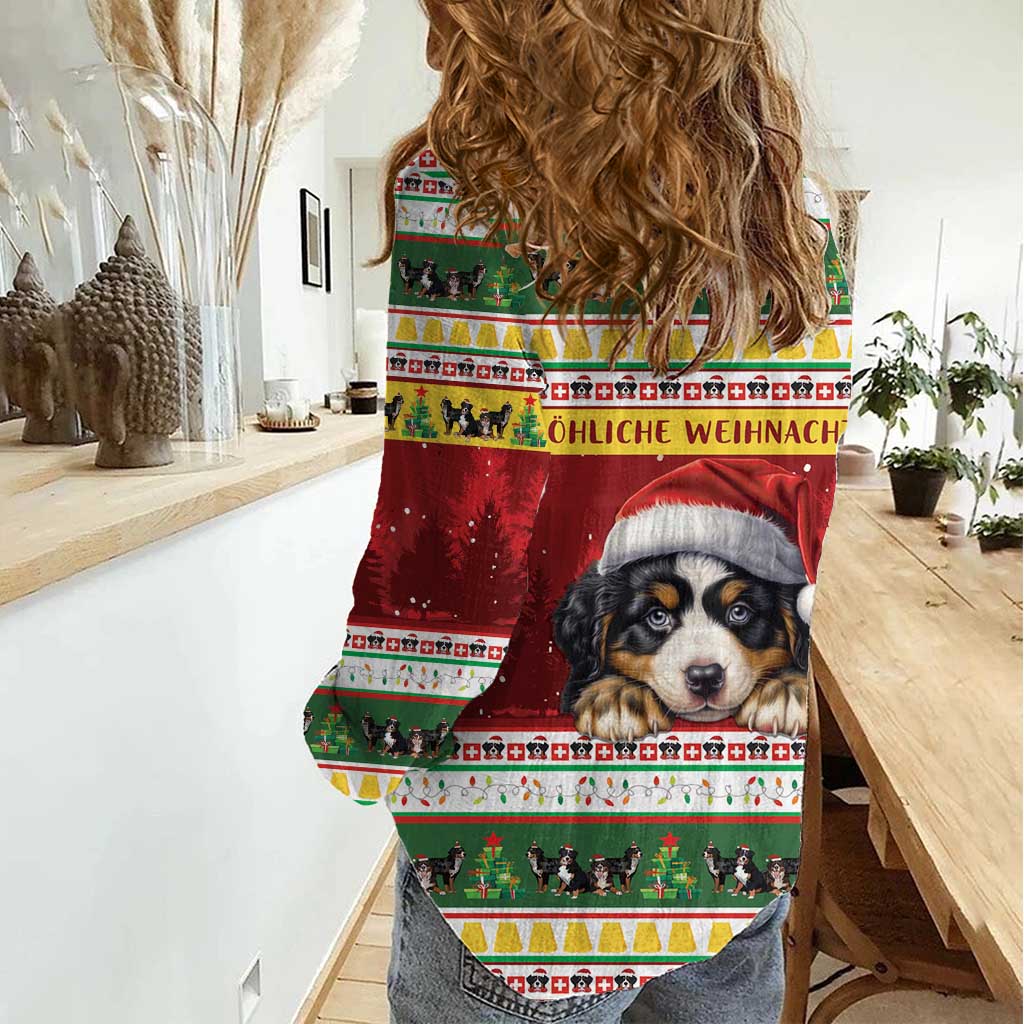 Merry Swissmas Bernese Mountain Dog Women Casual Shirt Switzerland Christmas Pattern - Wonder Print Shop
