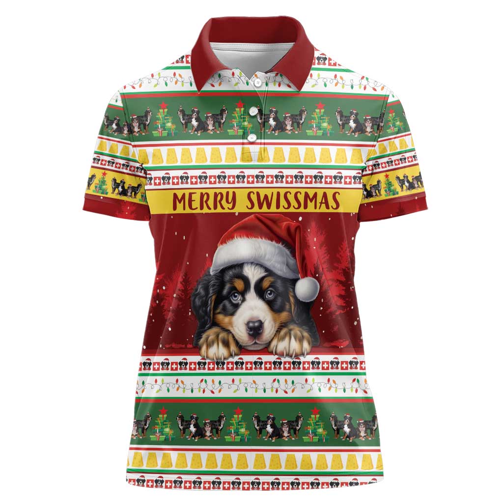 Merry Swissmas Bernese Mountain Dog Women Polo Shirt Switzerland Christmas Pattern - Wonder Print Shop