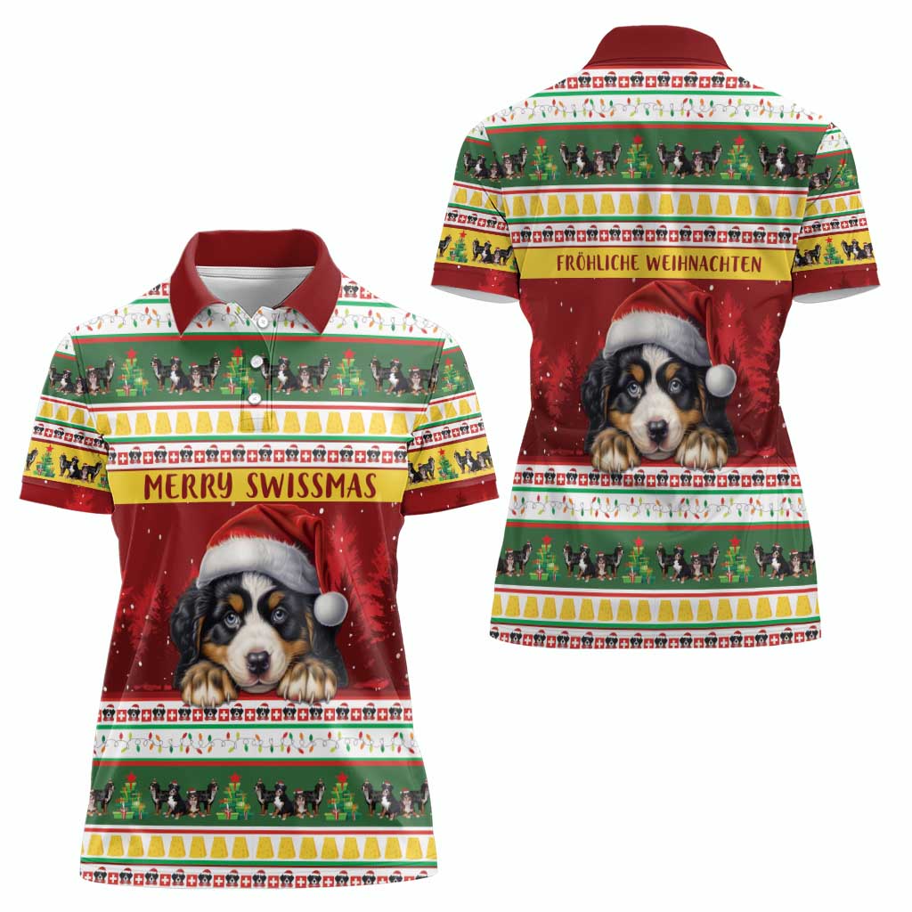 Merry Swissmas Bernese Mountain Dog Women Polo Shirt Switzerland Christmas Pattern - Wonder Print Shop