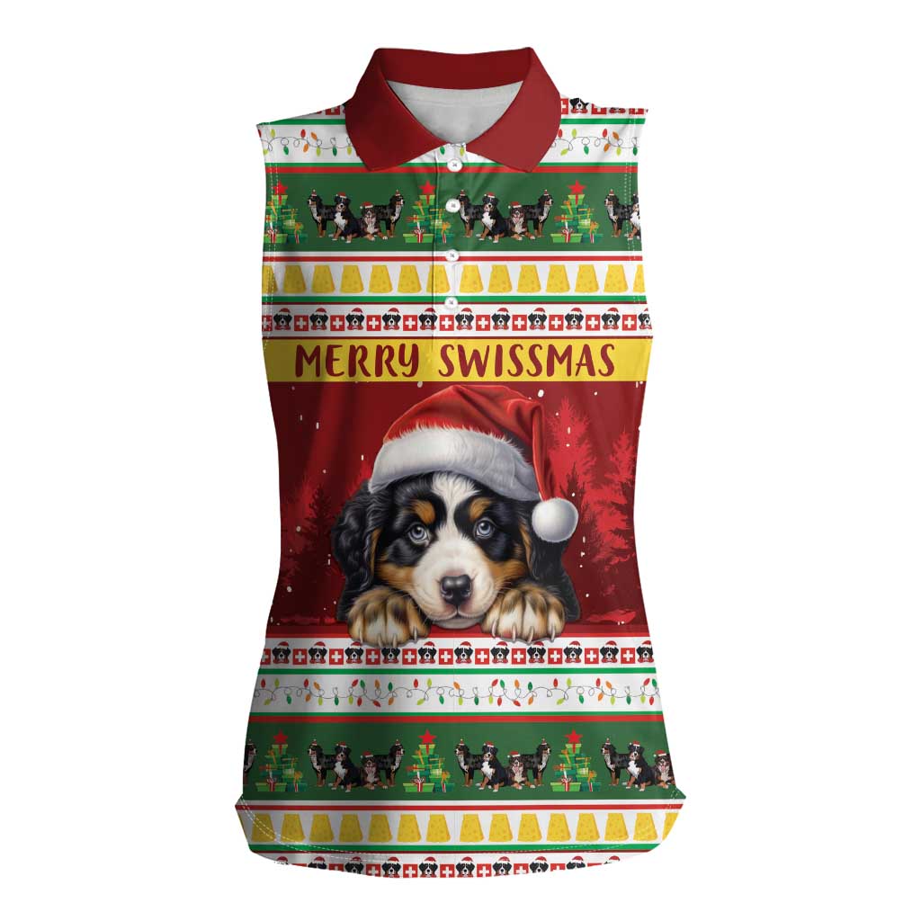 Merry Swissmas Bernese Mountain Dog Women Sleeveless Polo Shirt Switzerland Christmas Pattern - Wonder Print Shop