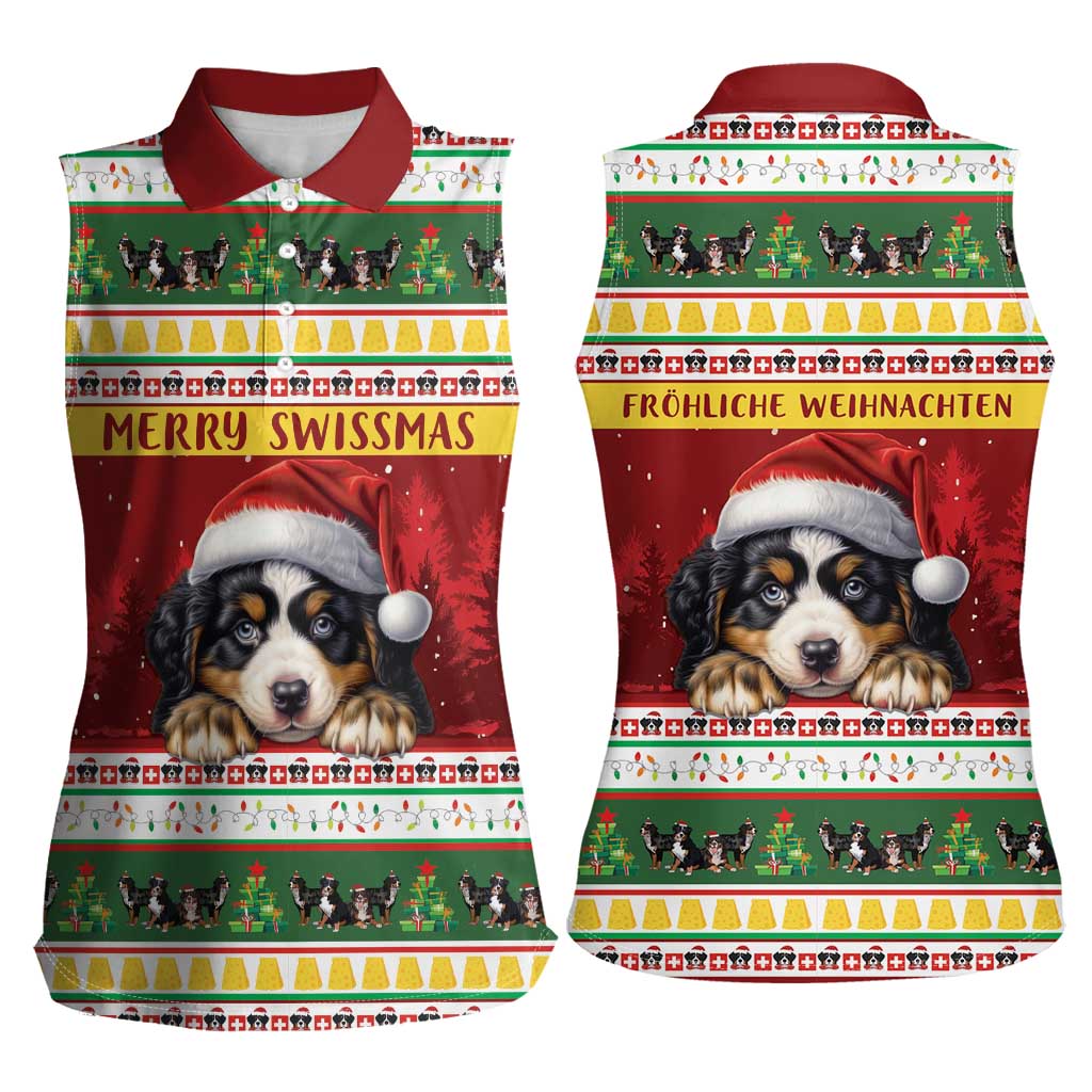 Merry Swissmas Bernese Mountain Dog Women Sleeveless Polo Shirt Switzerland Christmas Pattern - Wonder Print Shop