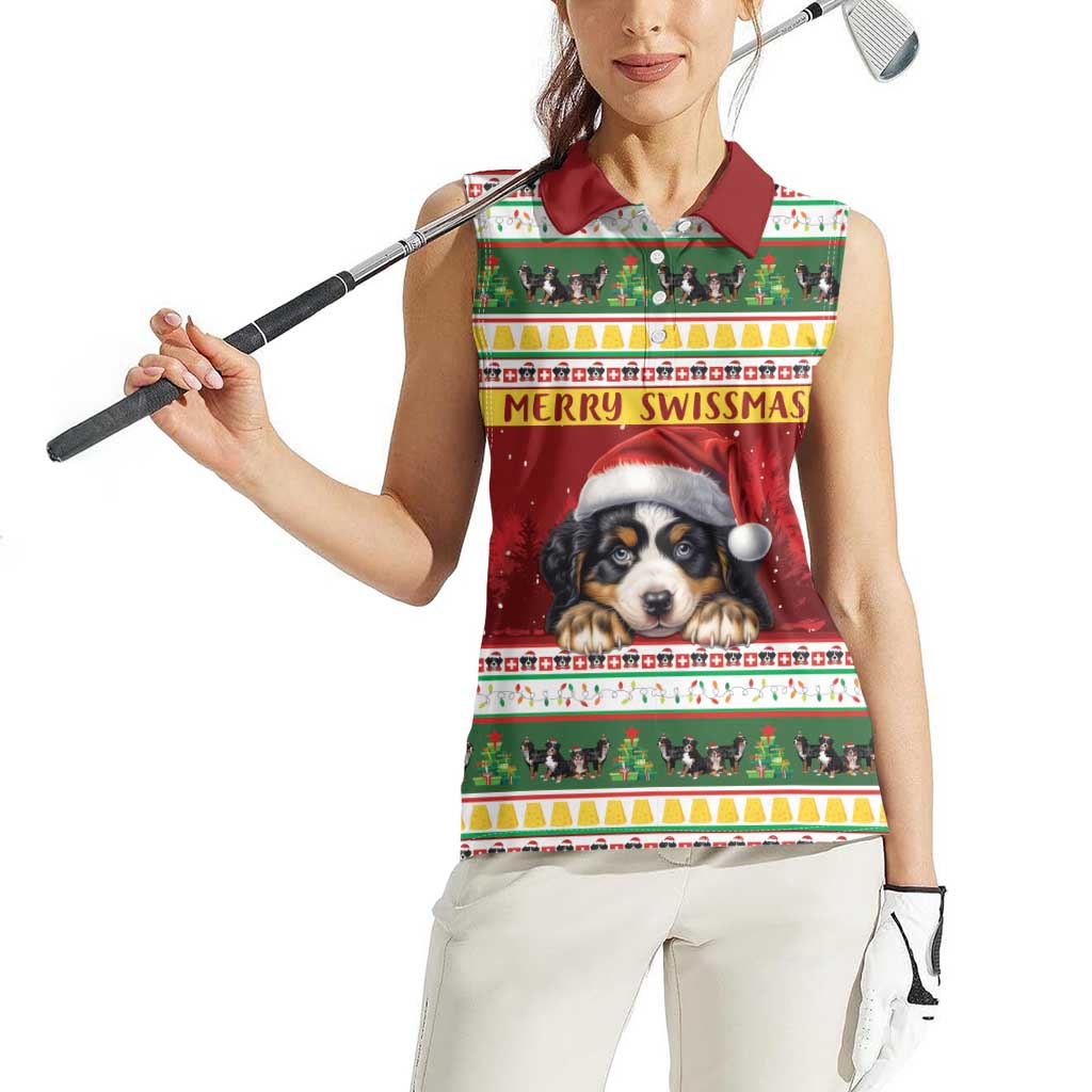 Merry Swissmas Bernese Mountain Dog Women Sleeveless Polo Shirt Switzerland Christmas Pattern - Wonder Print Shop