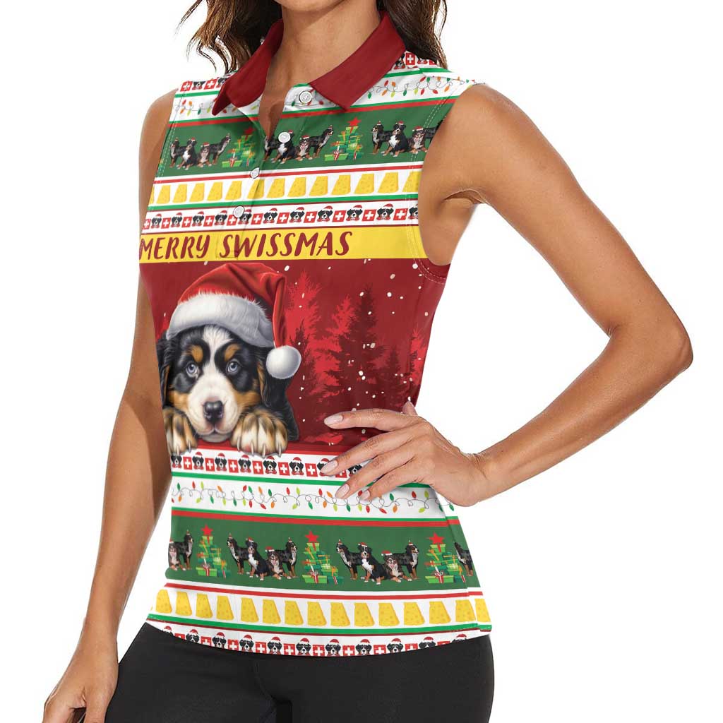 Merry Swissmas Bernese Mountain Dog Women Sleeveless Polo Shirt Switzerland Christmas Pattern - Wonder Print Shop