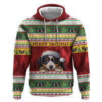 Merry Swissmas Bernese Mountain Dog Zip Hoodie Switzerland Christmas Pattern - Wonder Print Shop