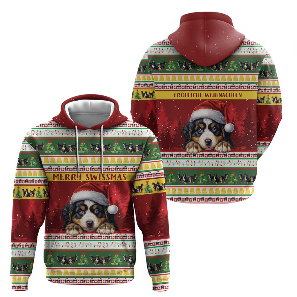 Merry Swissmas Bernese Mountain Dog Zip Hoodie Switzerland Christmas Pattern - Wonder Print Shop