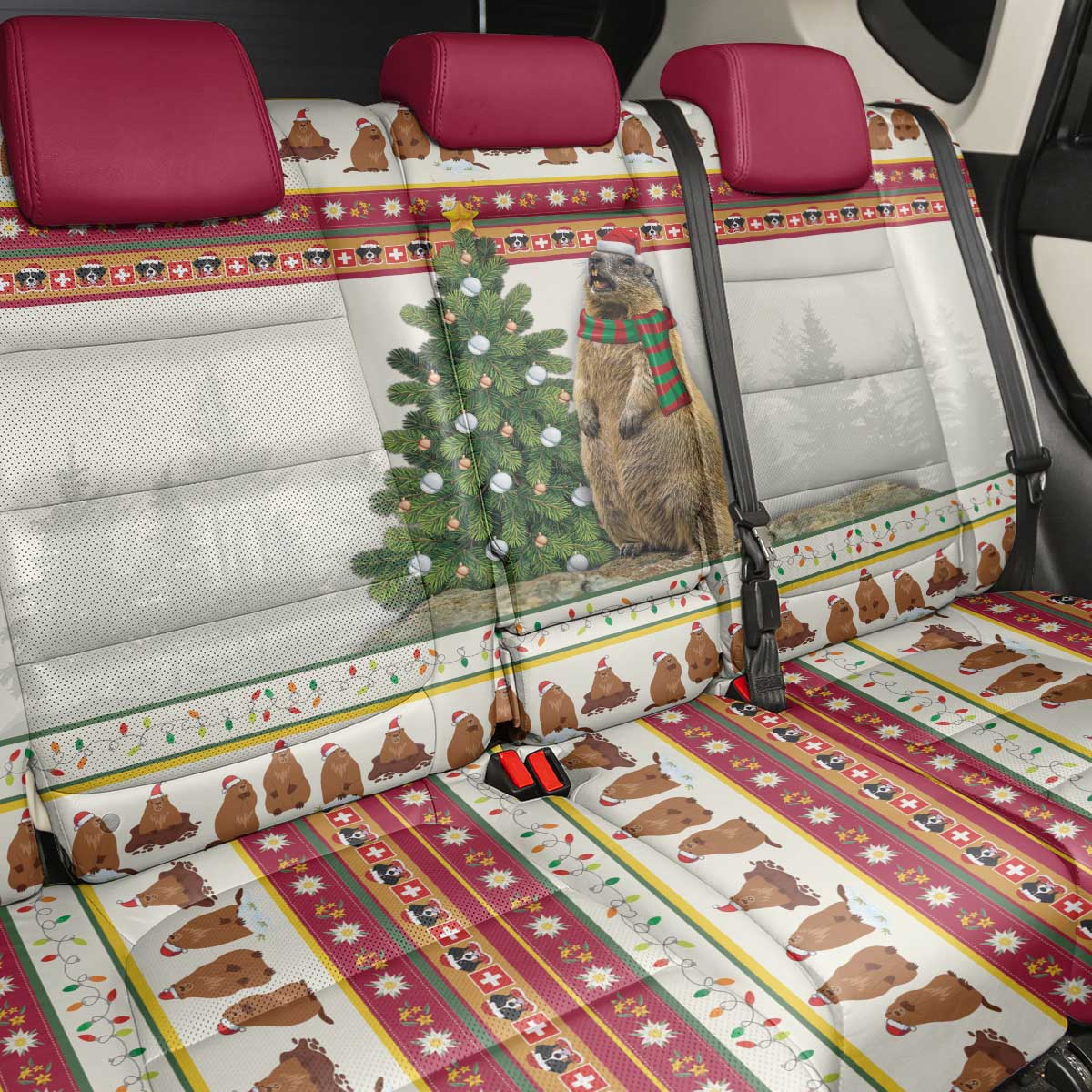 Merry Swissmas Marmot Santa Back Car Seat Cover Switzerland Christmas Pattern LT9 - Wonder Print Shop