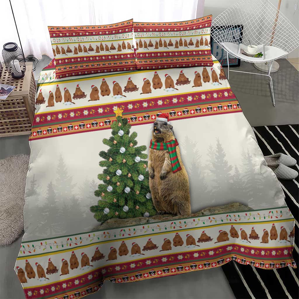 Merry Swissmas Marmot Santa Bedding Set Switzerland Christmas Pattern LT9 - Wonder Print Shop