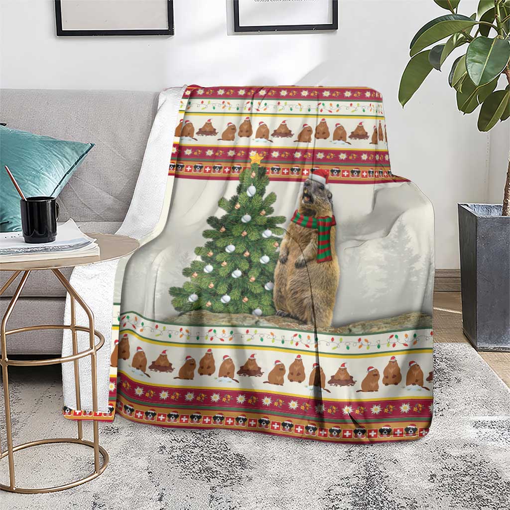 Merry Swissmas Marmot Santa Blanket Switzerland Christmas Pattern