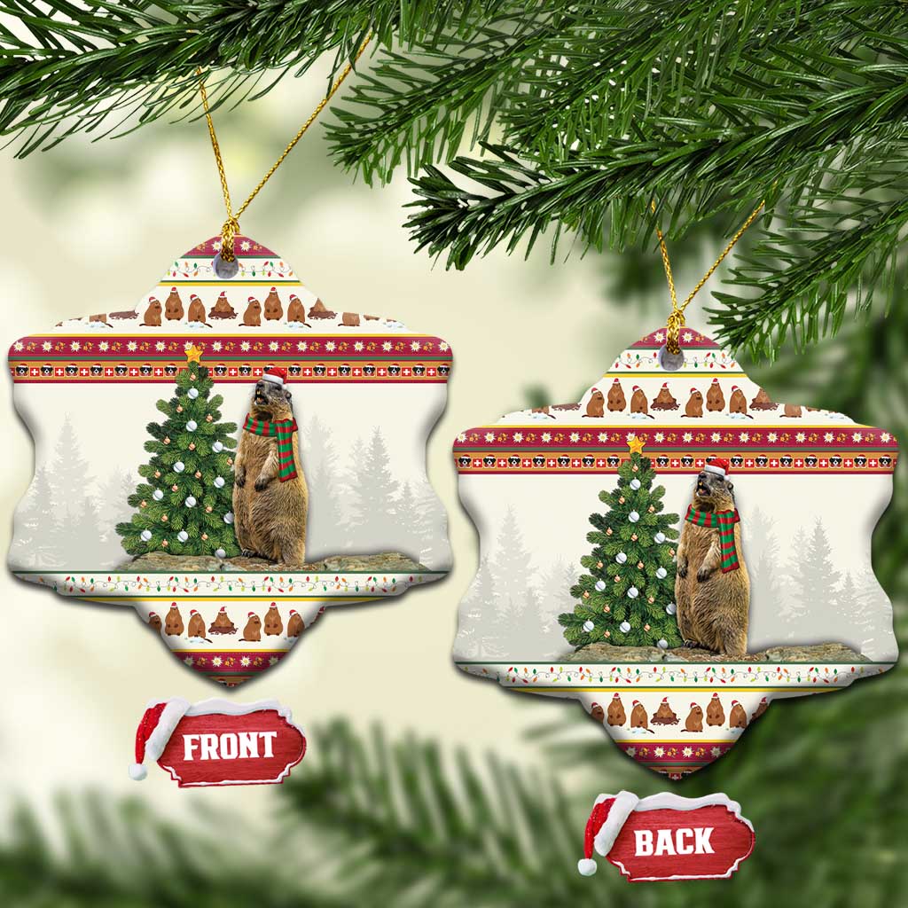 Merry Swissmas Marmot Santa Ceramic Ornament Switzerland Christmas Pattern LT9 - Wonder Print Shop