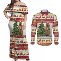 Merry Swissmas Marmot Santa Couples Matching Off Shoulder Maxi Dress and Long Sleeve Button Shirt Switzerland Christmas Pattern LT9 - Wonder Print Shop