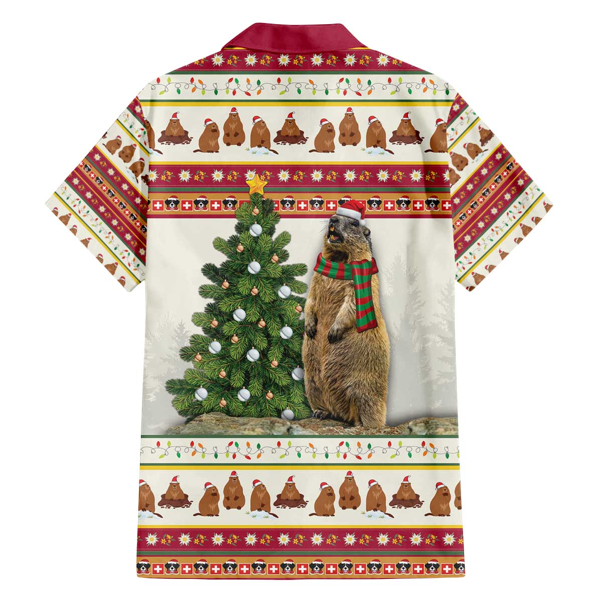 Merry Swissmas Marmot Santa Family Matching Off The Shoulder Long Sleeve Dress and Hawaiian Shirt Switzerland Christmas Pattern - Wonder Print Shop