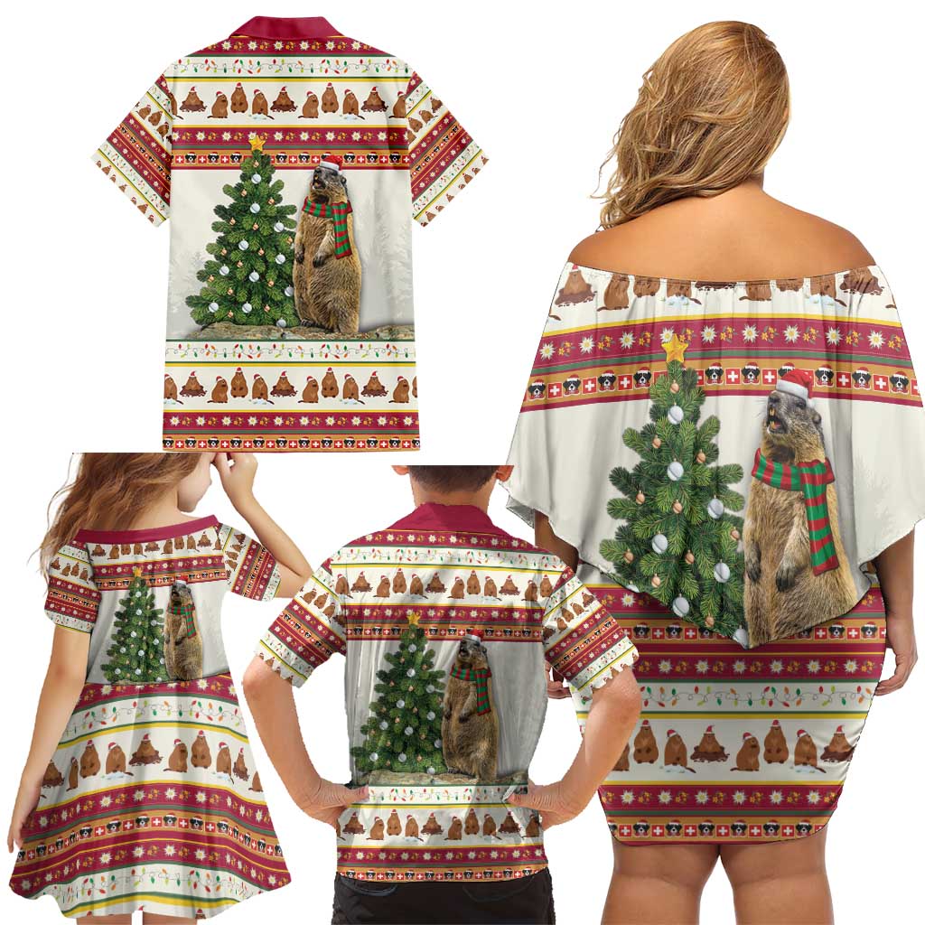 Merry Swissmas Marmot Santa Family Matching Off Shoulder Short Dress and Hawaiian Shirt Switzerland Christmas Pattern LT9 - Wonder Print Shop