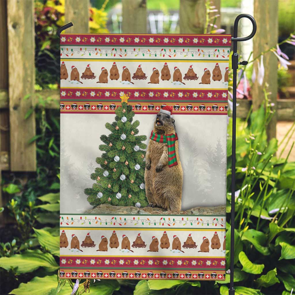 Merry Swissmas Marmot Santa Garden Flag Switzerland Christmas Pattern - Wonder Print Shop