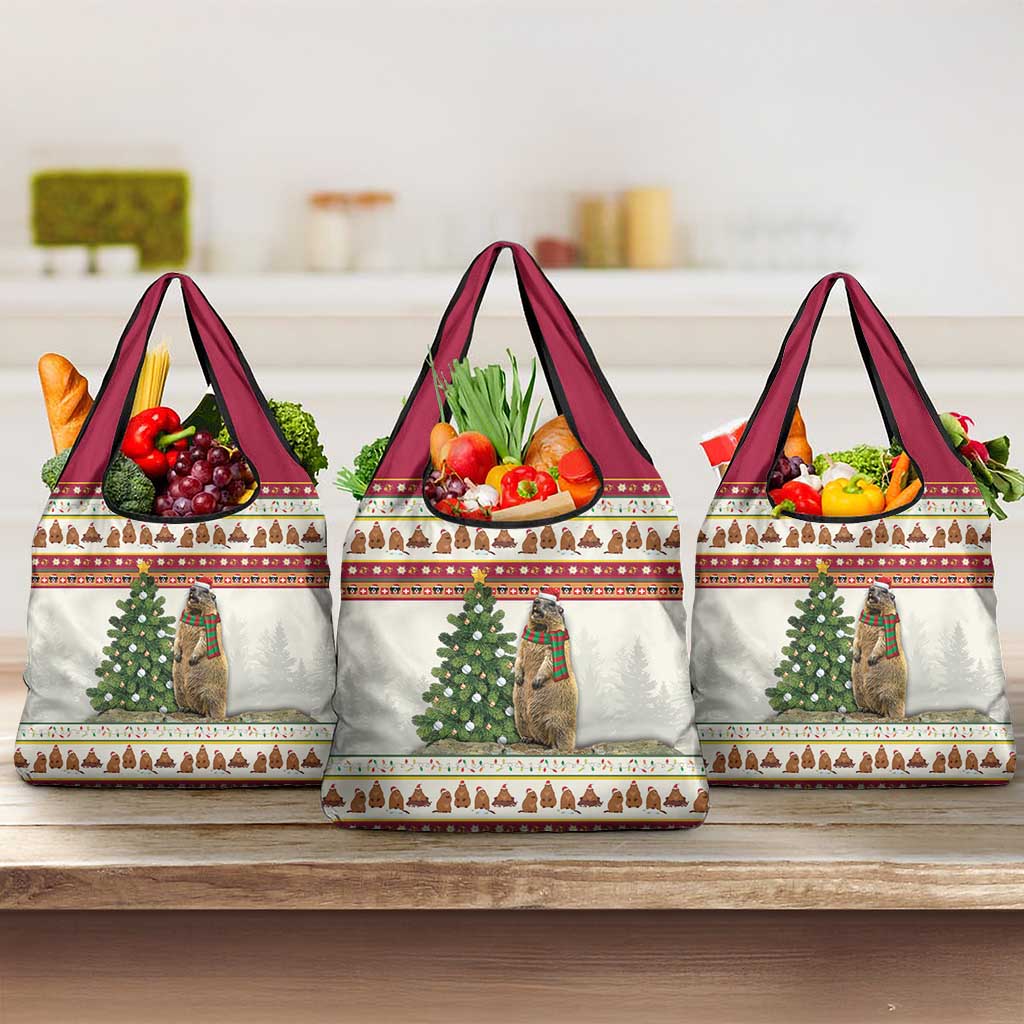 Merry Swissmas Marmot Santa Grocery Bag Switzerland Christmas Pattern