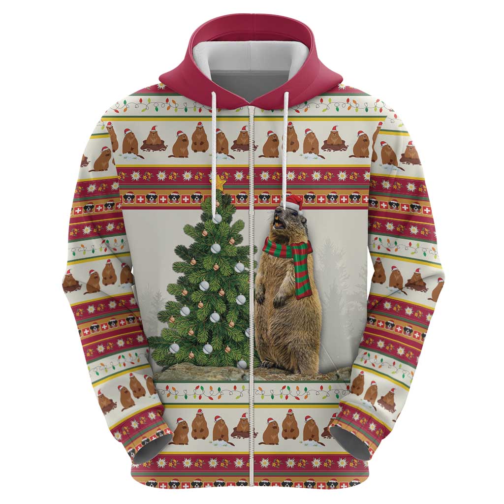 Merry Swissmas Marmot Santa Hoodie Switzerland Christmas Pattern - Wonder Print Shop