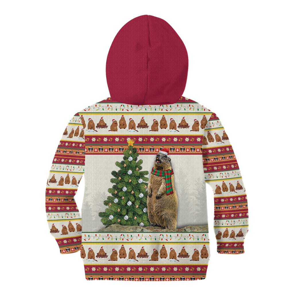Merry Swissmas Marmot Santa Kid Hoodie Switzerland Christmas Pattern - Wonder Print Shop
