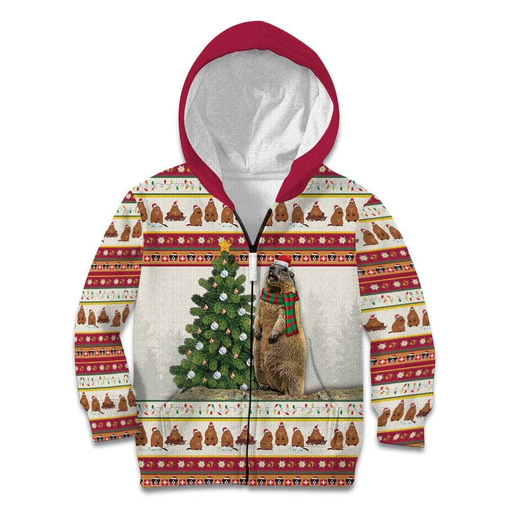 Merry Swissmas Marmot Santa Kid Hoodie Switzerland Christmas Pattern - Wonder Print Shop