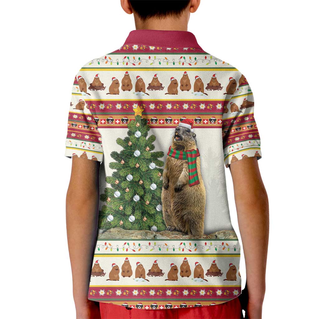Merry Swissmas Marmot Santa Kid Polo Shirt Switzerland Christmas Pattern - Wonder Print Shop