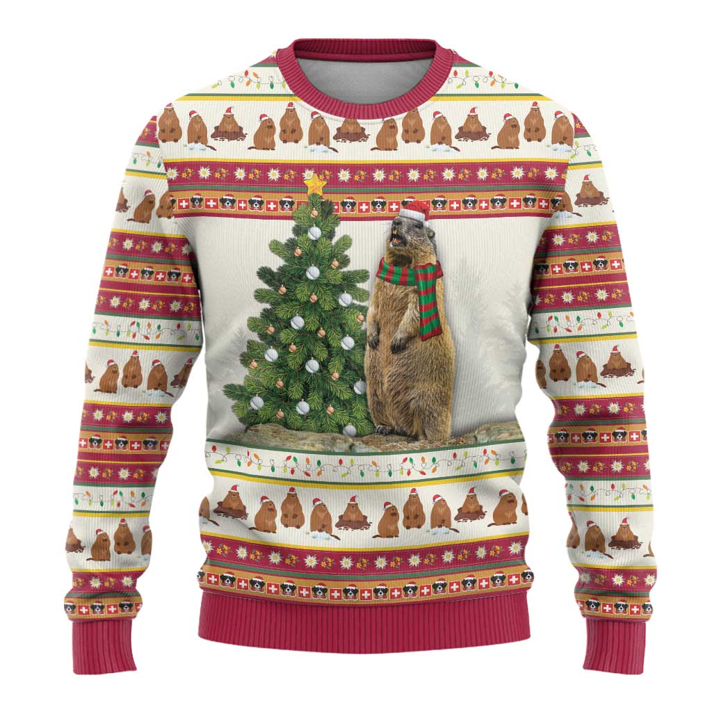 Merry Swissmas Marmot Santa Ugly Christmas Sweater Switzerland Christmas Pattern - Wonder Print Shop