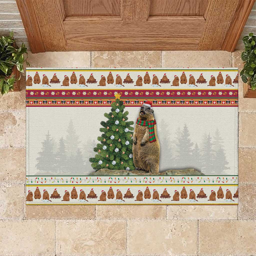 Merry Swissmas Marmot Santa Rubber Doormat Switzerland Christmas Pattern - Wonder Print Shop