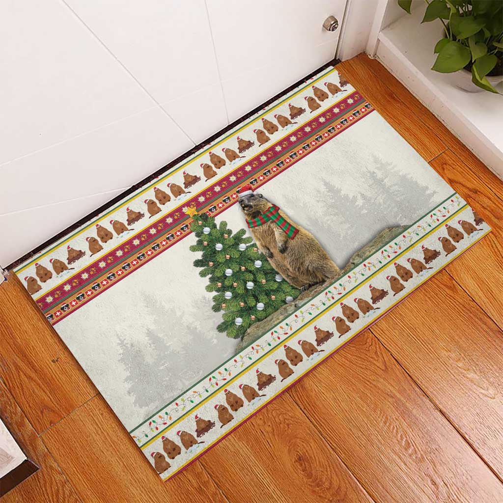 Merry Swissmas Marmot Santa Rubber Doormat Switzerland Christmas Pattern - Wonder Print Shop
