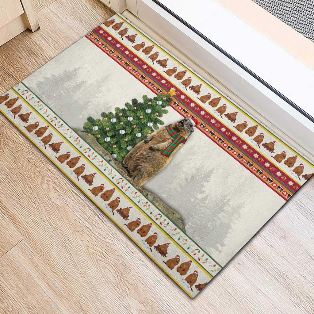 Merry Swissmas Marmot Santa Rubber Doormat Switzerland Christmas Pattern - Wonder Print Shop