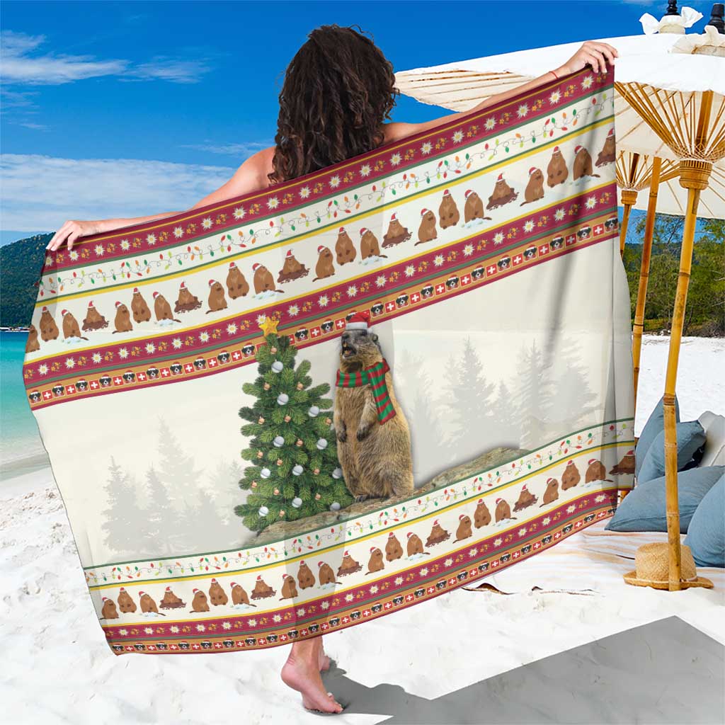 Merry Swissmas Marmot Santa Sarong Switzerland Christmas Pattern - Wonder Print Shop