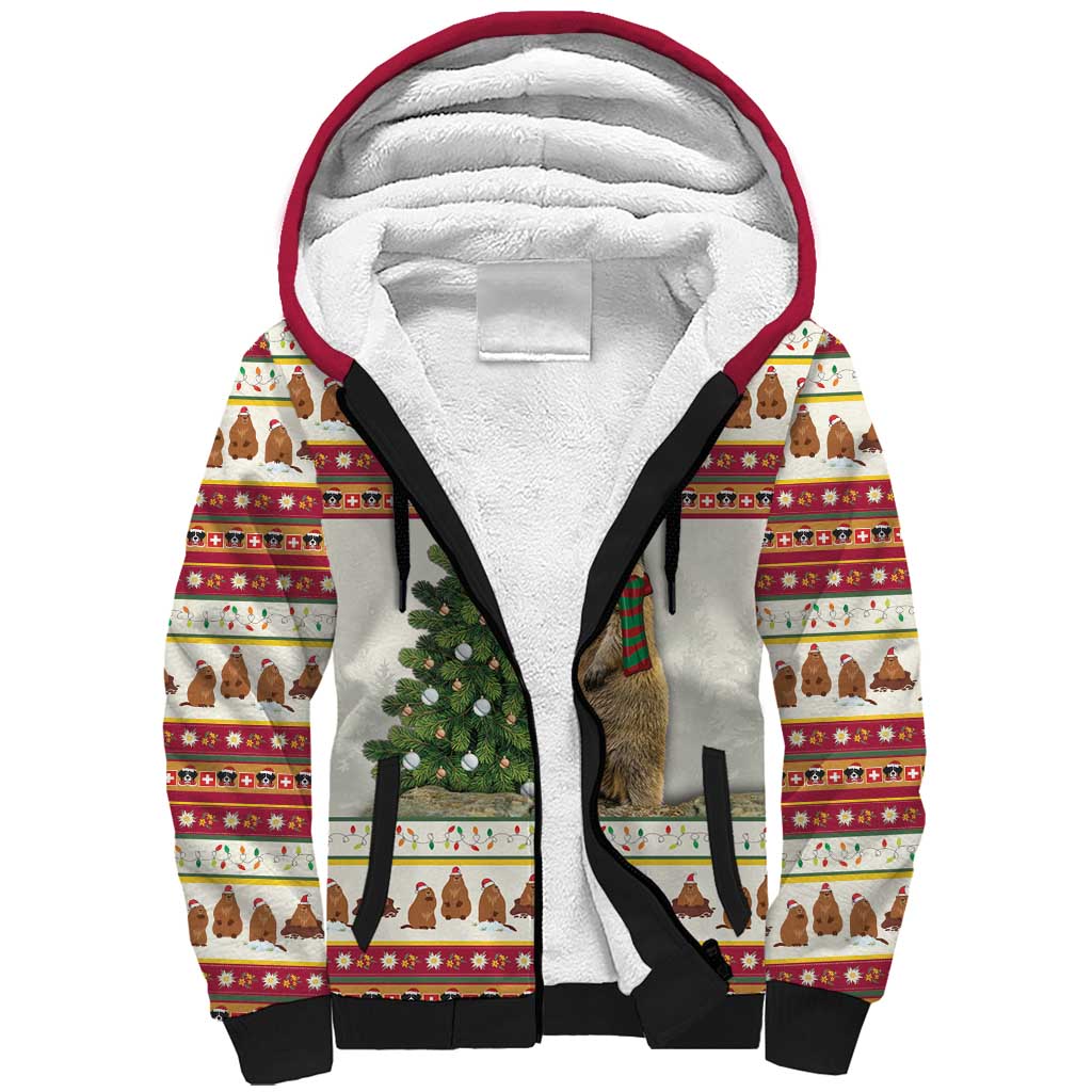 Merry Swissmas Marmot Santa Sherpa Hoodie Switzerland Christmas Pattern - Wonder Print Shop