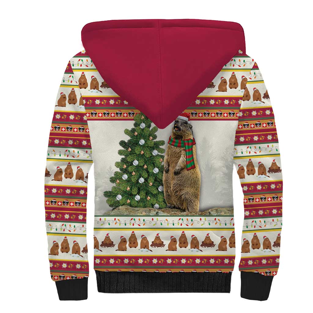 Merry Swissmas Marmot Santa Sherpa Hoodie Switzerland Christmas Pattern - Wonder Print Shop