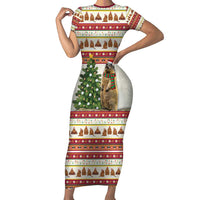 Merry Swissmas Marmot Santa Short Sleeve Bodycon Dress Switzerland Christmas Pattern - Wonder Print Shop