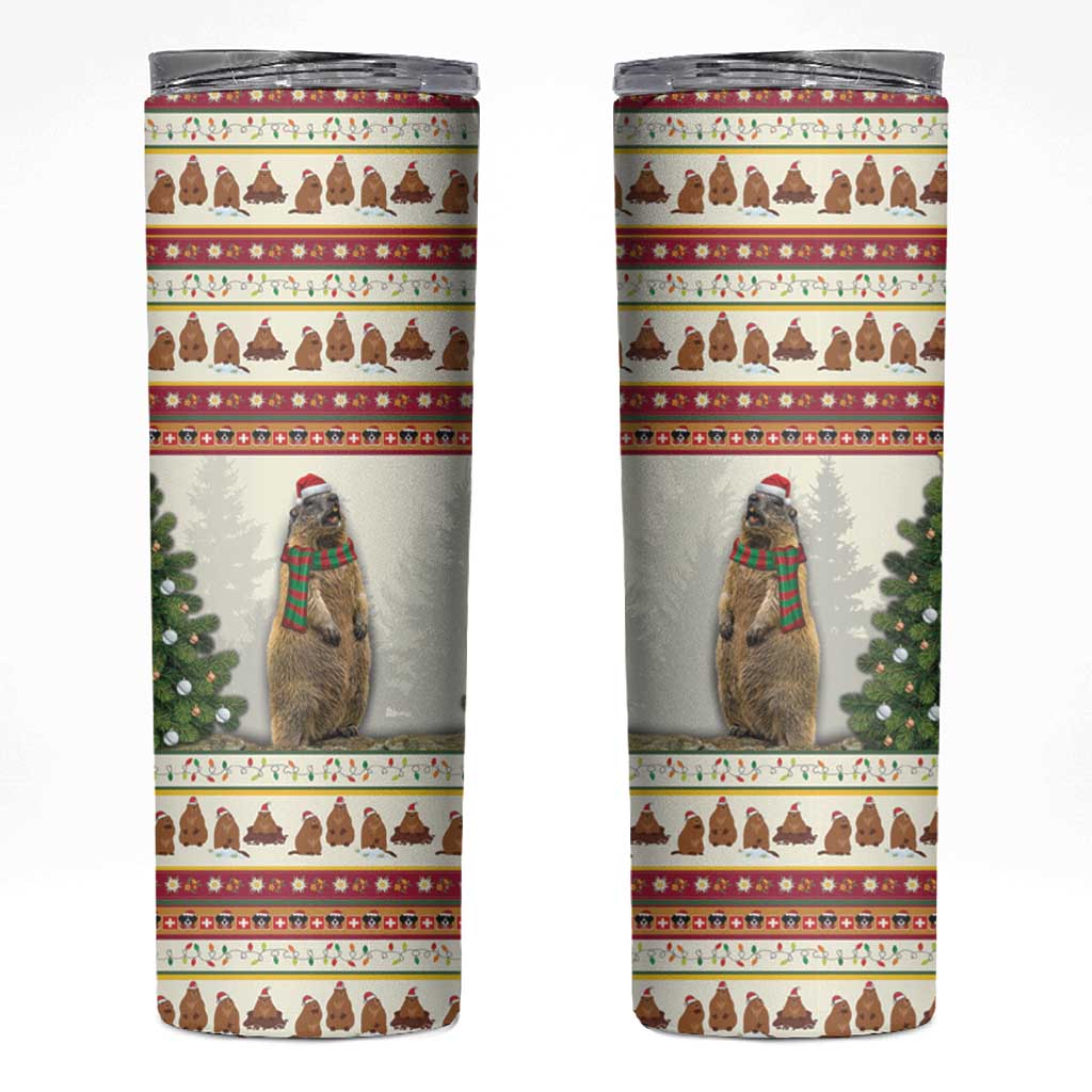Merry Swissmas Marmot Santa Skinny Tumbler Switzerland Christmas Pattern - Wonder Print Shop