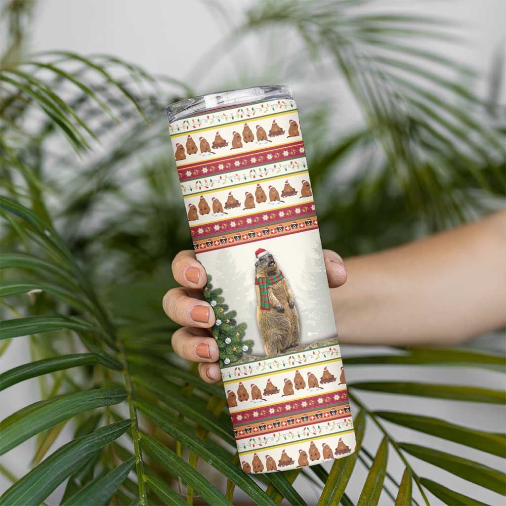 Merry Swissmas Marmot Santa Skinny Tumbler Switzerland Christmas Pattern - Wonder Print Shop