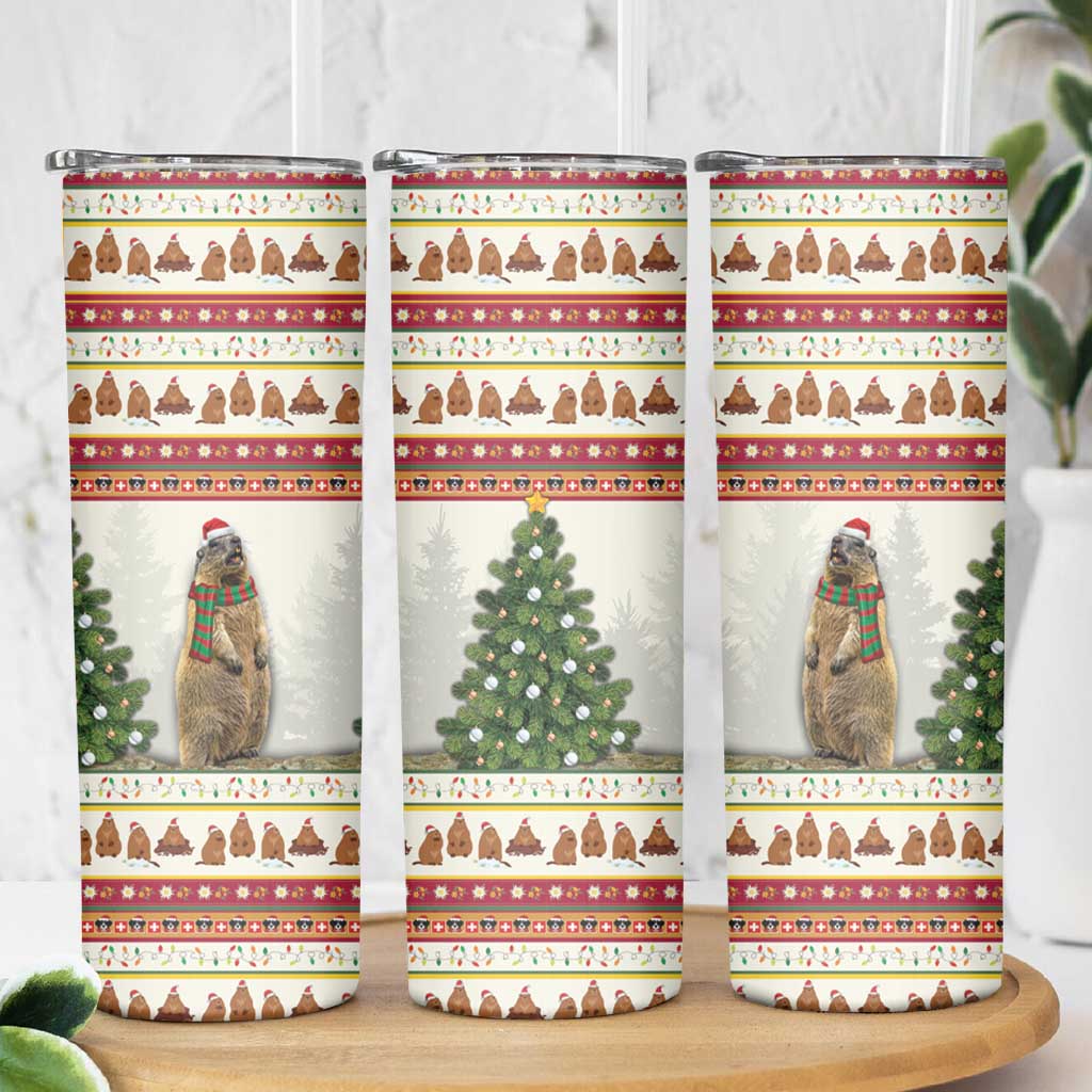 Merry Swissmas Marmot Santa Skinny Tumbler Switzerland Christmas Pattern - Wonder Print Shop