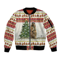 Merry Swissmas Marmot Santa Sleeve Zip Bomber Jacket Switzerland Christmas Pattern - Wonder Print Shop