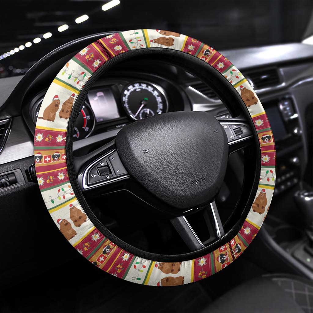 Merry Swissmas Marmot Santa Steering Wheel Cover Switzerland Christmas Pattern - Wonder Print Shop