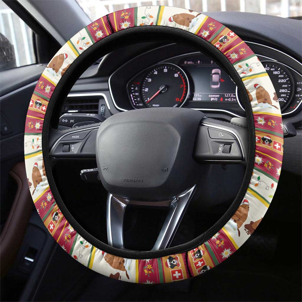 Merry Swissmas Marmot Santa Steering Wheel Cover Switzerland Christmas Pattern - Wonder Print Shop