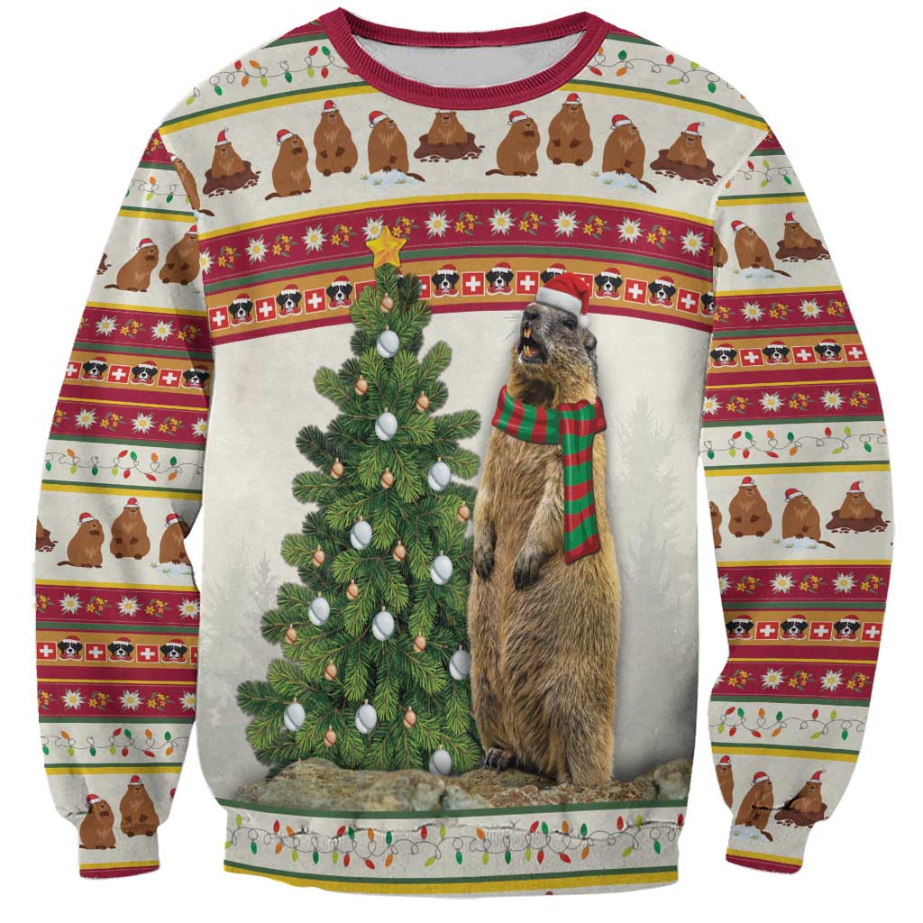 Merry Swissmas Marmot Santa Sweatshirt Switzerland Christmas Pattern - Wonder Print Shop