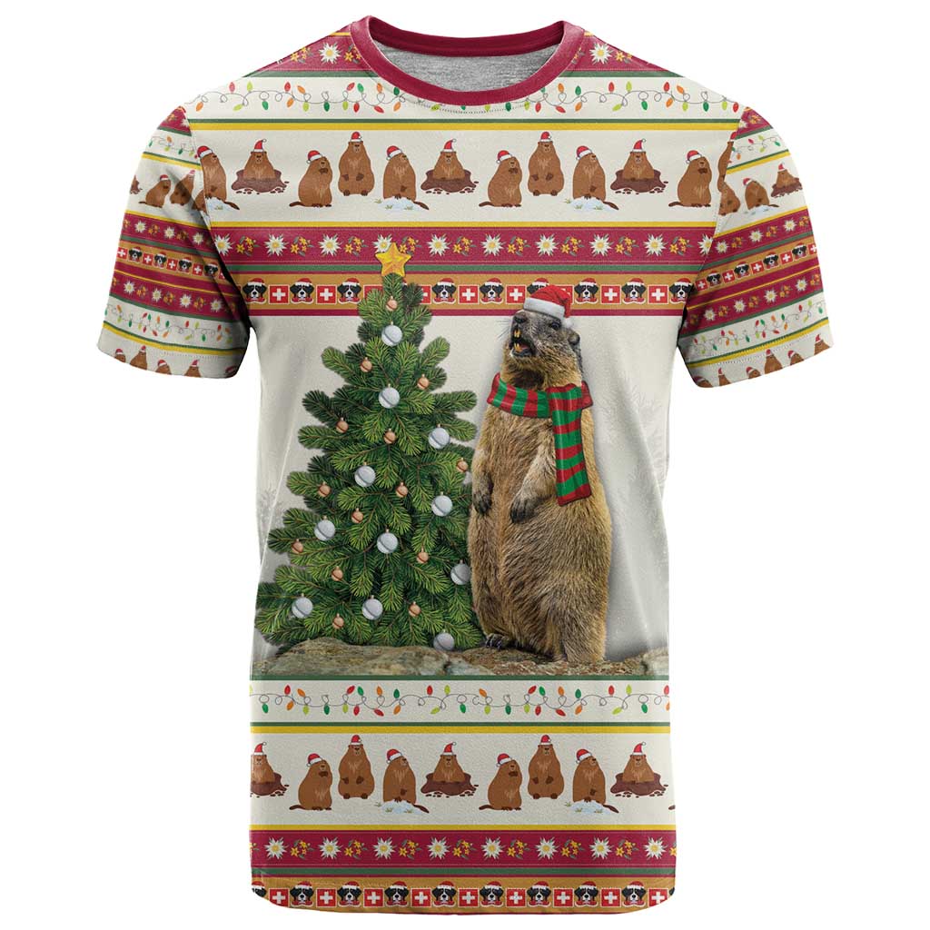 Merry Swissmas Marmot Santa T Shirt Switzerland Christmas Pattern - Wonder Print Shop