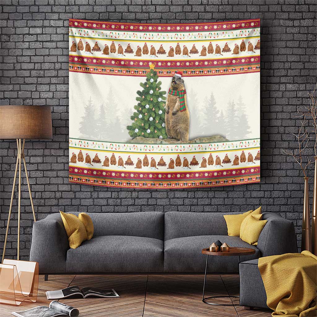 Merry Swissmas Marmot Santa Tapestry Switzerland Christmas Pattern - Wonder Print Shop