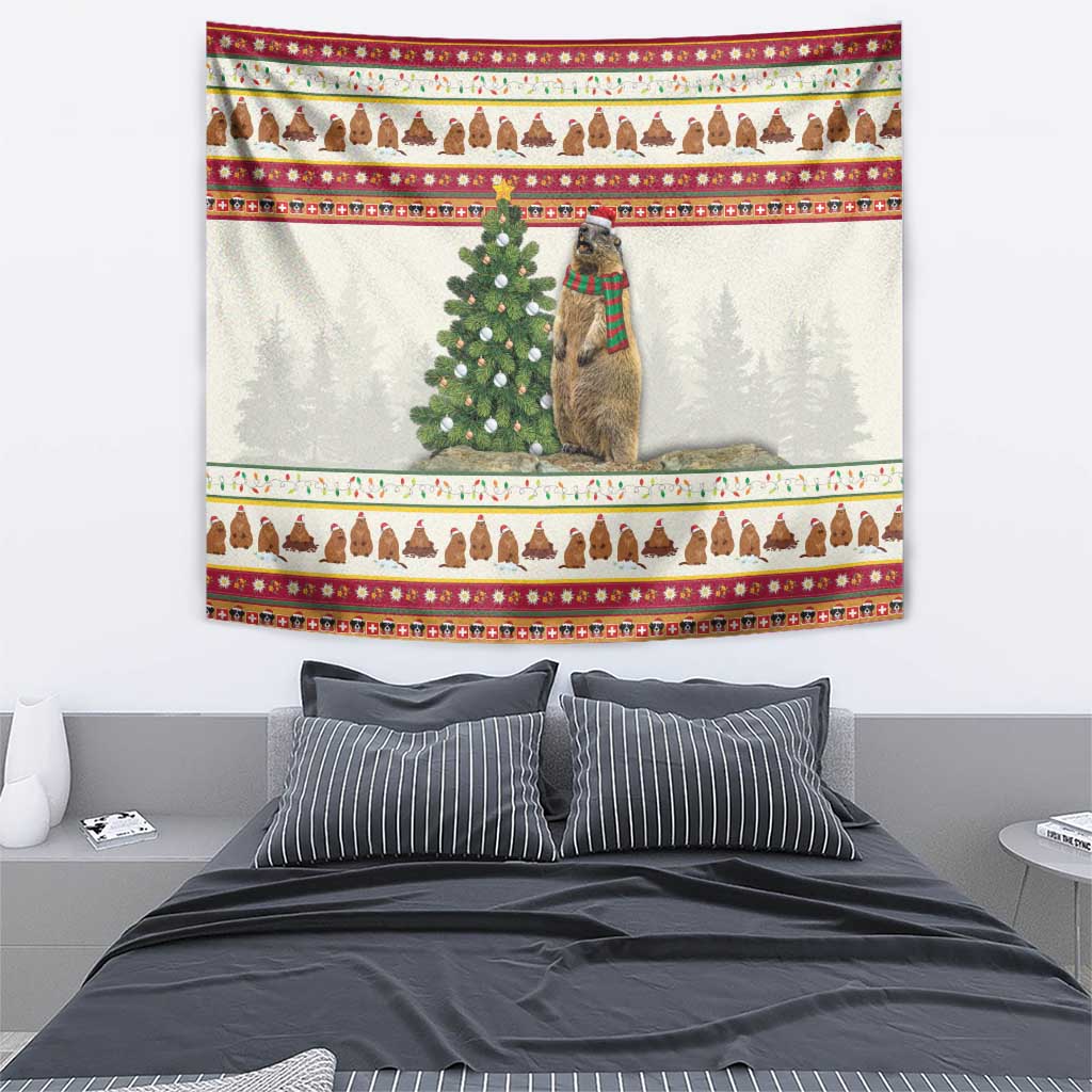 Merry Swissmas Marmot Santa Tapestry Switzerland Christmas Pattern - Wonder Print Shop