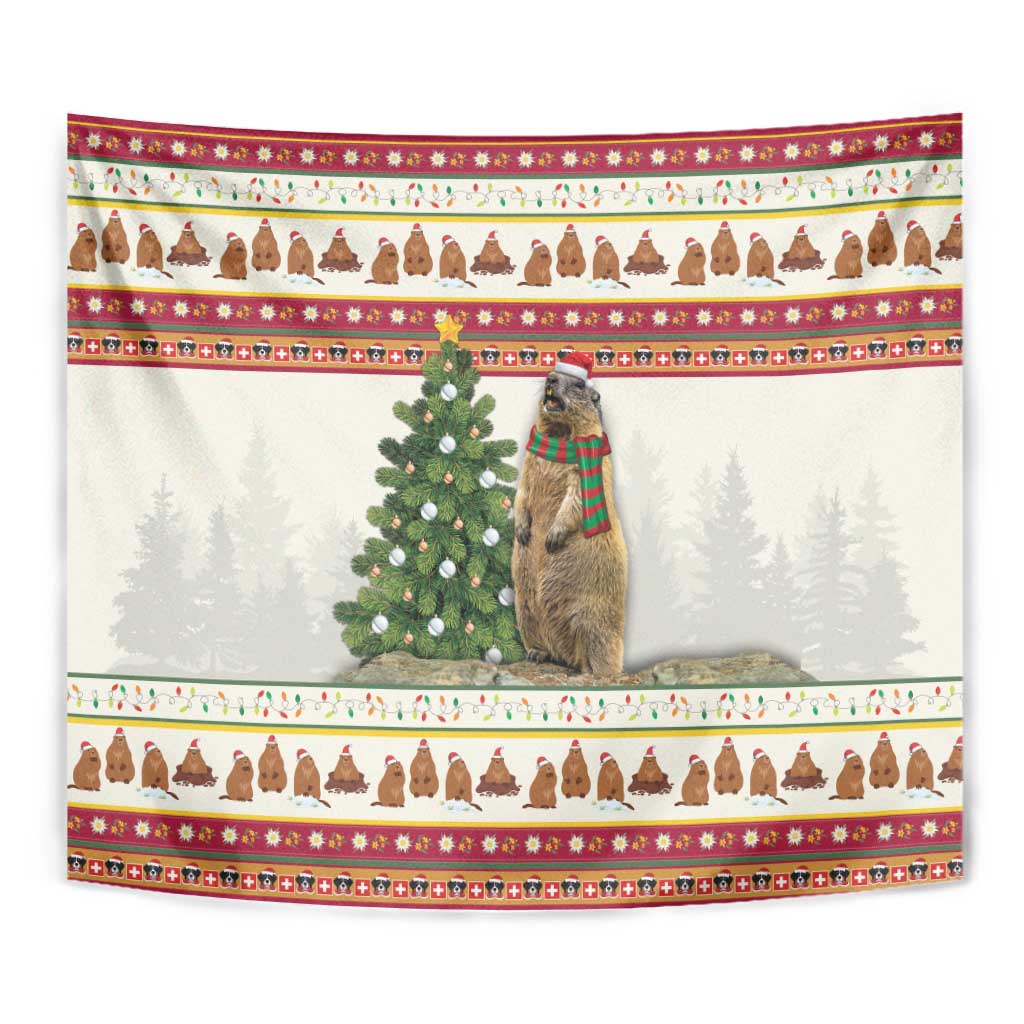 Merry Swissmas Marmot Santa Tapestry Switzerland Christmas Pattern - Wonder Print Shop