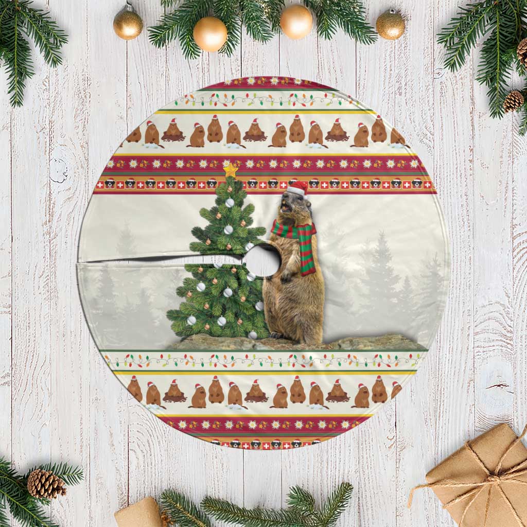 Merry Swissmas Marmot Santa Tree Skirt Switzerland Christmas Pattern - Wonder Print Shop