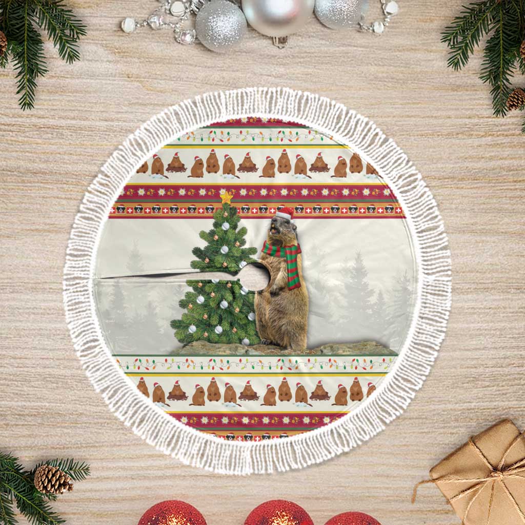 Merry Swissmas Marmot Santa Tree Skirt Switzerland Christmas Pattern - Wonder Print Shop