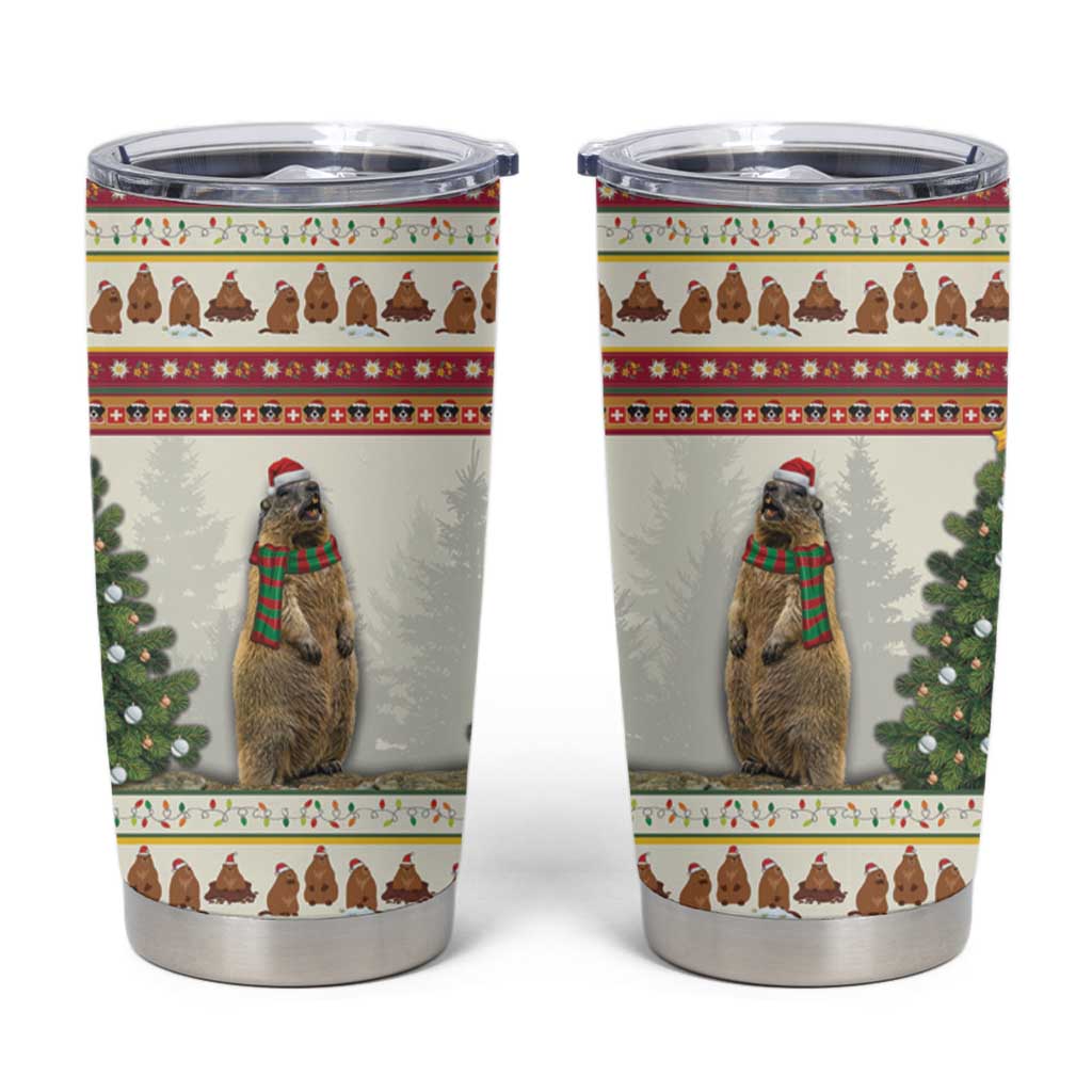 Merry Swissmas Marmot Santa Tumbler Cup Switzerland Christmas Pattern - Wonder Print Shop