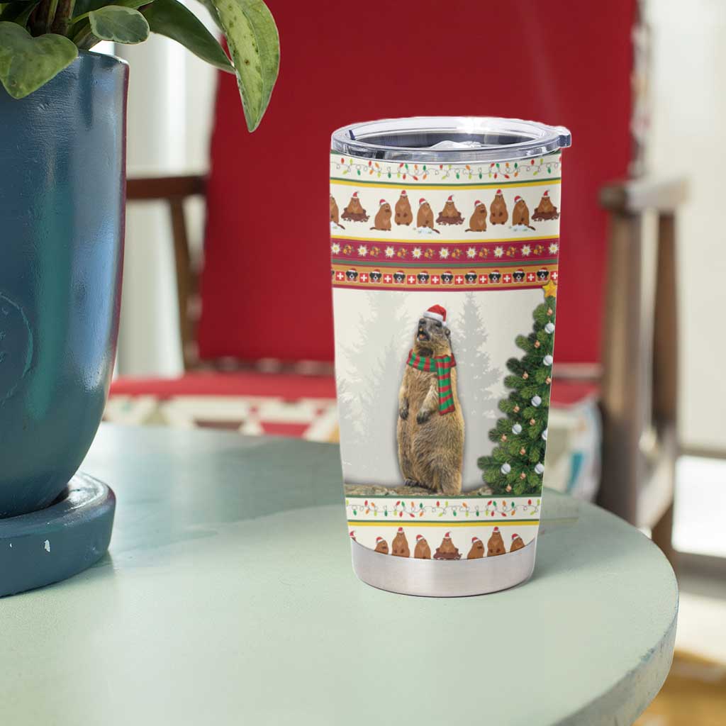 Merry Swissmas Marmot Santa Tumbler Cup Switzerland Christmas Pattern - Wonder Print Shop