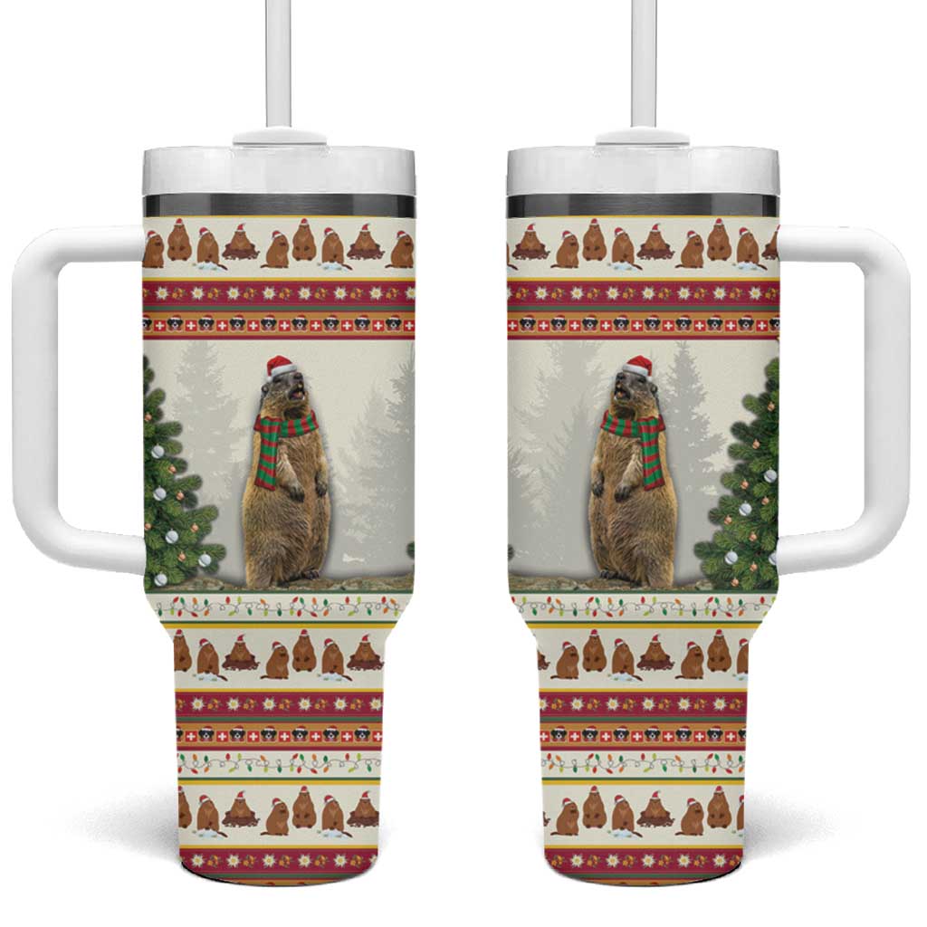Merry Swissmas Marmot Santa Tumbler With Handle Switzerland Christmas Pattern - Wonder Print Shop
