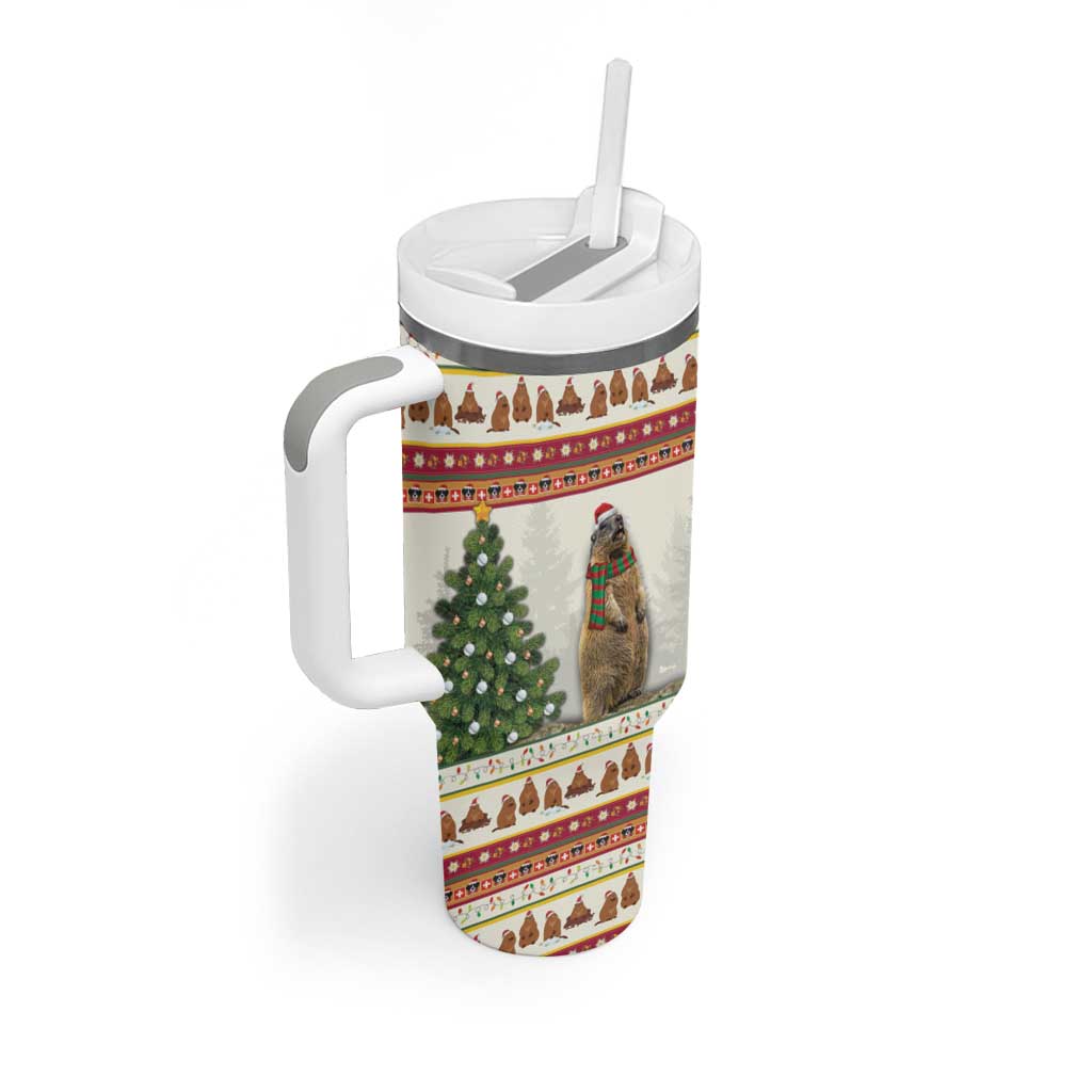 Merry Swissmas Marmot Santa Tumbler With Handle Switzerland Christmas Pattern - Wonder Print Shop