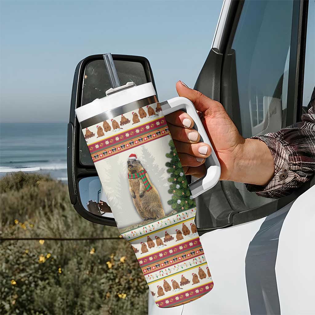 Merry Swissmas Marmot Santa Tumbler With Handle Switzerland Christmas Pattern - Wonder Print Shop